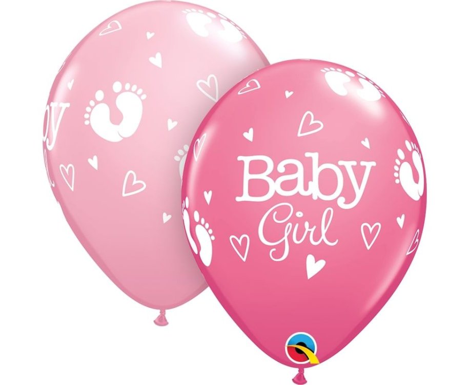 Μπαλόνια Λάτεξ 11" Baby Girl Footprints & Hearts Ast /25 τεμ